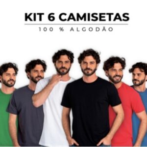 Kit 6 Camisetas Básicas Masculina 100% Algodão Reforço Ombro a Ombro Moderna Casual Lisa - Camiseta Masculina Casual