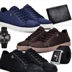 Kit 3 Sapatênis Masculino Casual Tênis Polo Fran + Relógio Carteira Cinto- London infohétero